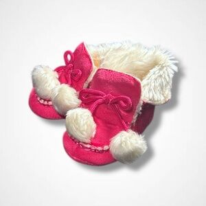 Pink Velour Booties with Fur Trim